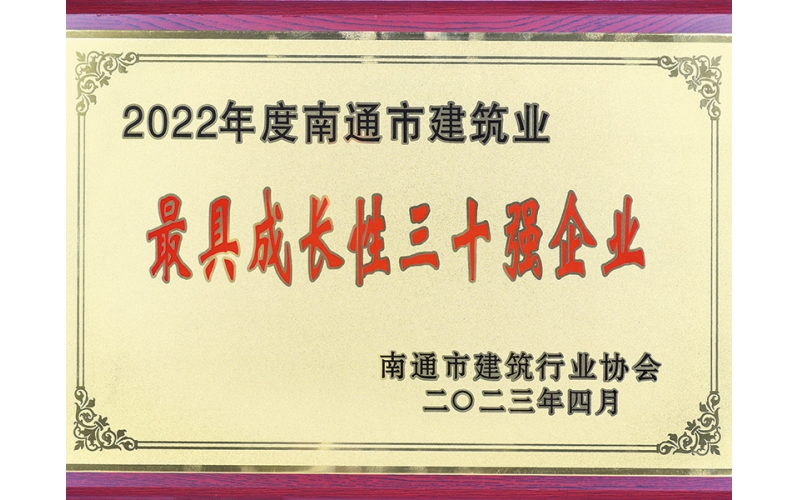 2022年南通市建筑業(yè)最具成長(zhǎng)30強(qiáng)企業(yè)